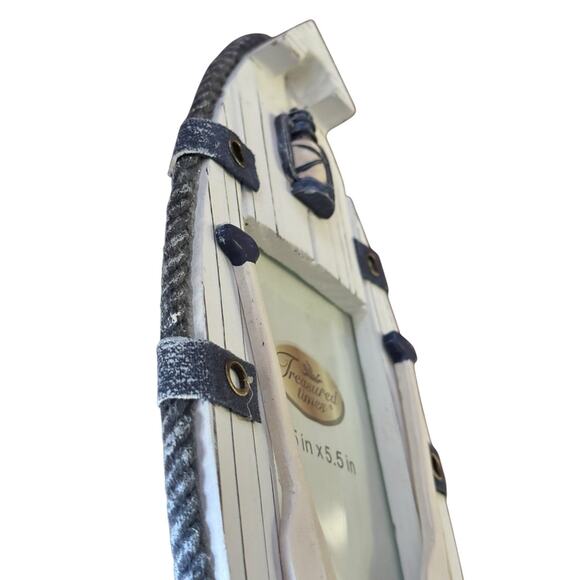 Nautical Boat Shaped Picture Photo Frame Coastal Decor Anchors Oars Distressed - Picture 2 of 5